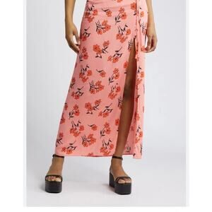 Topshop Women's Ruched Cherry Blossom‎ Side Slit Skirt in Pink size 8 #P3